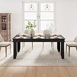 GarveeHome Farmhouse Dining Table for 6-8 People, 71 in Long Kitchen Tables with Wooden Sturdy Frame, 6 ft Large Rectangular Dinner Table for Dining Room, Kitchen, Black, 71' Non-extendable