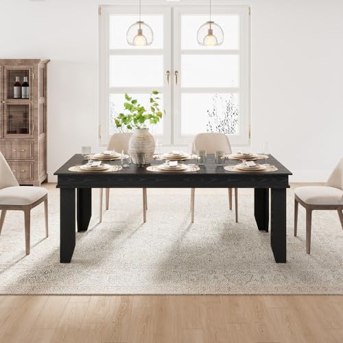 Image of GarveeHome Farmhouse Dining Table for 6-8 People, 71 in Long Kitchen Tables with Wooden Sturdy Frame, 6 ft Large Rectangular Dinner Table for Dining Room, Kitchen (Black, 71 inch Non-extendable)