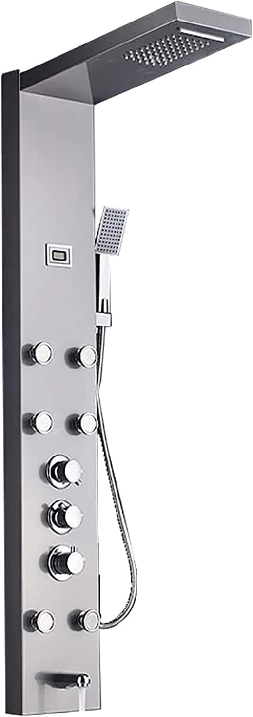 Shower Panel Tower System Digital Display Shower Column Thermostatic Shower Panel System, Shower System with Shower Head, Handheld Shower, Body Jets, Tub Spout,Brushed Nickel A Decoration
