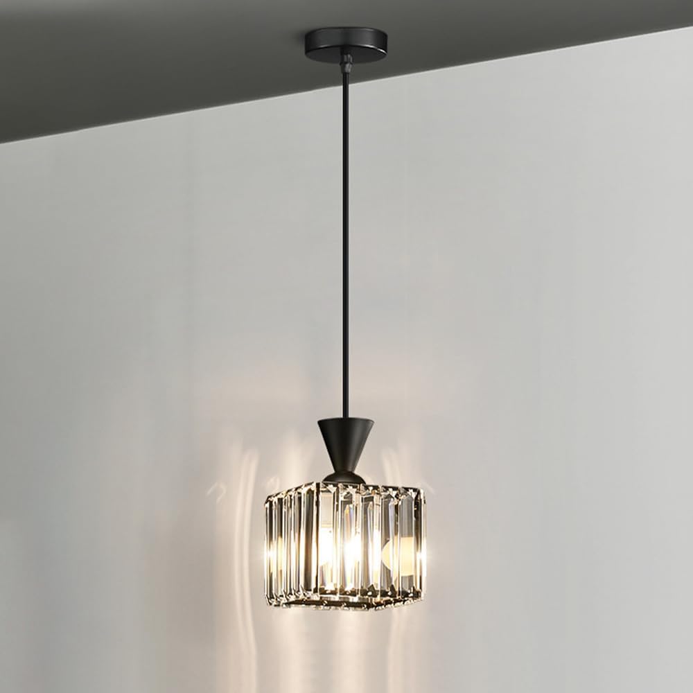 Crystal Light Modern Light Fixture, Mini Crystal Chaner Adjustable Height Light Fixture, Kitchen Island Dining Room Hanging Lights (D Round)/K/Round