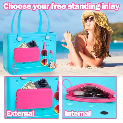Mity rain Silicone Wallet for Bogg Bag Phone Holder, Accessories Set for Bogg Bag Contain 2PCS Key Holder and a Large Capacity Silicone Zipper Bag for Beach Bags Tote Bag2