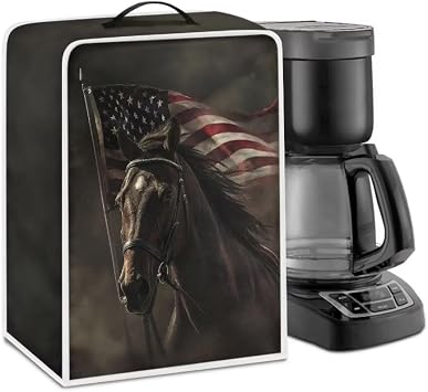 Coffee Maker Cover,Horse American Flag Dust Cover Lightweight Kitchen Appliance Covers with Top Handle Coffee Pot Cover for Kitchen Counter