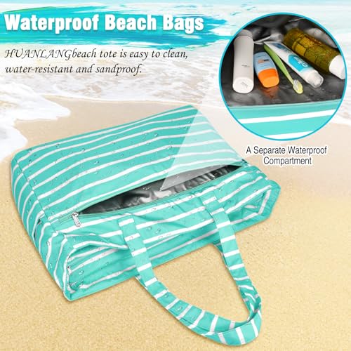 Image of HUANLANG Extra Large Beach Bag Waterproof Beach Totes Bags for Women Men,Pool Bag with Zipper Wet Pocket