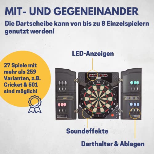 Best Sporting Dart Set Oxford 2.0 mit 18 Dartpfeilen/Ersatzspitzen & Etui I Dartscheibe elektronisch im hochwertigen Set I elektronische Darscheibe mit Zubehör I Dart Kabinett mit Zubehör – Bild 5