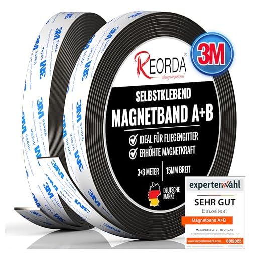 REORDA® Magnetband A B (EXTRA STARKER 3M KLEBER) selbstklebender Magnetstreifen für Fliegengitter & Moskitonetze für beste gegenseitige Anziehung - Magnetband selbstklebend