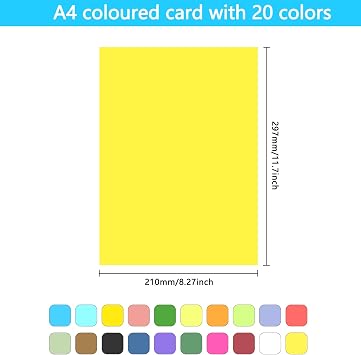 A4 Coloured Card Pack of 100 Sheets - Assorted Colours - 230gm Crafting Paper - DIY Arts & Handmade Cards