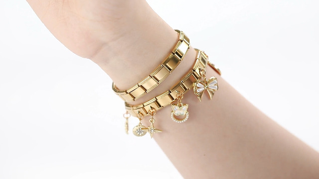 Charm Bracelet Gold DIY Italian Charm Bracelet Set 9mm
