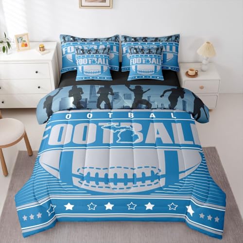 Erosebridal 7Pcs Boys Sports Theme Comforter Set Rugby Game Bedding Full, Football Sheets (Comforter+Fitted+Flat Sheet+2 Pillowcases+2 Throw Pillow Covers) 7 Pieces Bed Set