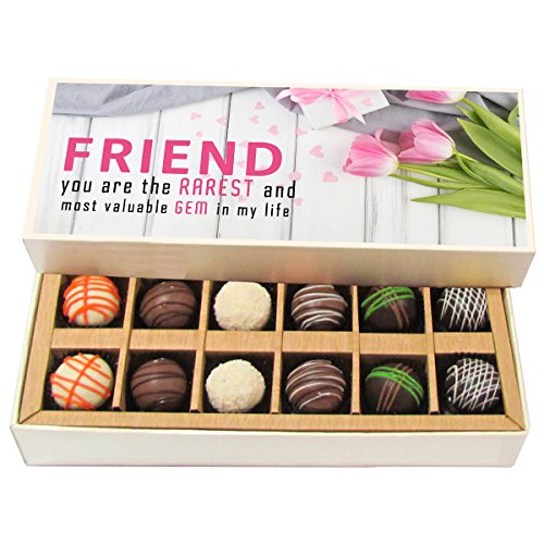Image of Chocholik Friendship Gift - Friend, You are The Rarest and Most Valuable Gem in My Life - Dark, Milk, White Chocolate Truffles - 12pc