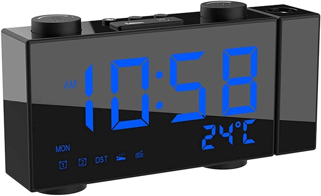 LED Projection Digital Alarm Clock, Large Alarm Clock Projection on Ceiling Wall, 180°Projector,Dimmer Used for Bedroom Home Office
