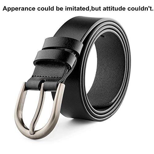 Whippy Women Genuine Leather Belt For Pants Dress Jeans Waist Belt With Brushed Alloy Buckle (Suit Pants Size 22-26 Inches,Black Strap And Silvery Buckle) #TOP2