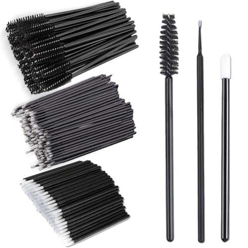 200Pcs Eyelash Extension Kit Lash Spoolies Extension Supplies Eyebrow Brush Mascara Wands Lip Brushes Applicators Disposable Micro Swab Brushes for Lash Extensions Brow Lamination Kit Black