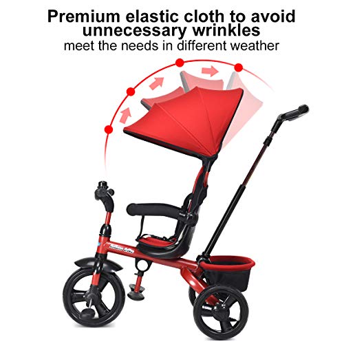 Infans Kids Tricycle, 4 In 1 Stroll Trike With Adjustable Push Handle, Removable Canopy, Retractable Foot Plate, Lockable Pedal, Detachable Guardrail, Suitable For 10 Months To 5 Years (Red) #TOP7