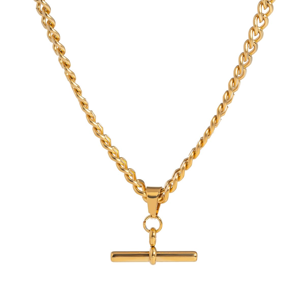 T Bar Pendant Necklace for Women Men Simple Stainless Steel Cuban Link Curb Chain Necklaces 18K Gold Geometric Hip Hop Favors Jewelry
