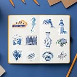 50Pcs Blue Aesthetic Stickers Pack, Vintage Fantasy Decals for Laptop, Luggage, Scrapbook, Journal, Kindle, Skateboard, Water Bottle, Waterproof Graffiti Stickers