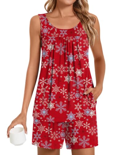 Image of POPYOUNG Pajama Set for Women Summer 2 Piece Lounge Shorts Sets Sleepwear | Womens Pajama Sets Cooling pijamas de mujer for Summer with Pockets Sleeveless Nightwear Outfits Pjs Shorts Set