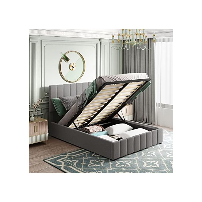 Buy Lift Up Storage Bed Full Size Upholstered Bed with Tufted Headboard