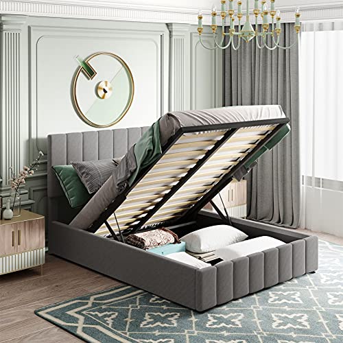 Full Size Upholstered Platform Bed with Storage Underneath, Full Bed