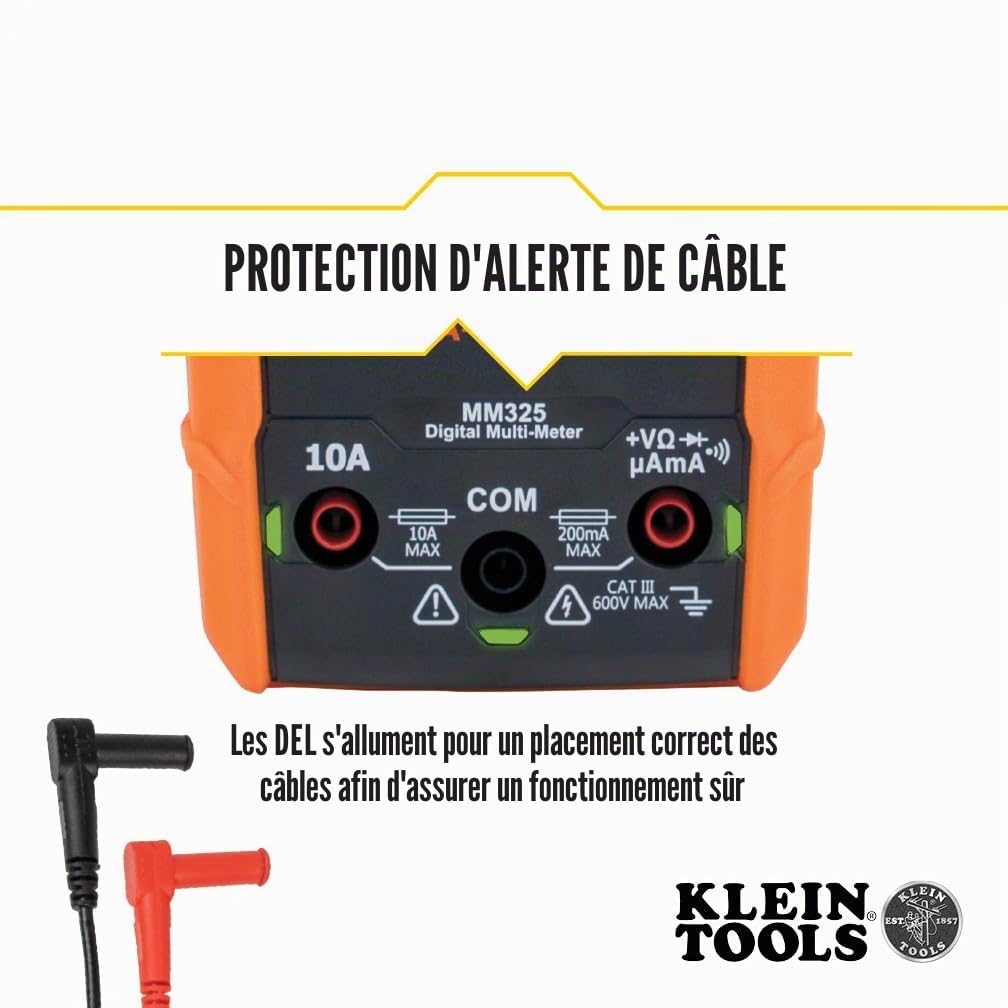 Klein Tools MM325 Multimètre numérique 600V AC/DC | Appareil de mesure électrique à sélection manuelle | Multimètre digital | Tension Courant Résistance | Test diode Continuité Test batterie CAT III