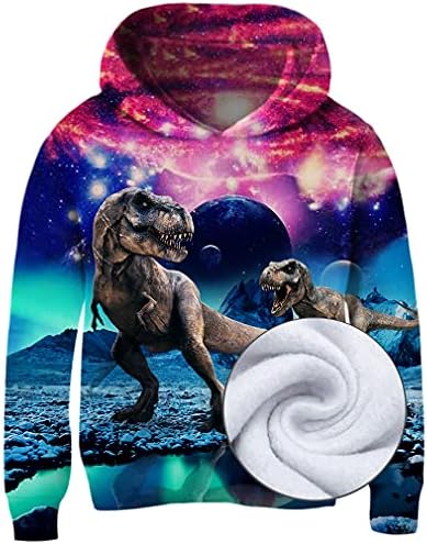 Boys Clothing Size 10-12 Youth Kids Hoodies Dinosaur Sweatshirts for Boy Fleece Long Sleeve Girl Novelty 3D Sweater Galaxy Funny Hooded Fall Daily Tops Colorful with Big Pockets for 10-13 Years