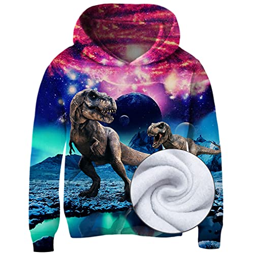 Boys Clothing Size 10-12 Youth Kids Hoodies Dinosaur Sweatshirts For Boy Fleece Long Sleeve Girl Novelty 3D Sweater Galaxy Funny Hooded Fall Daily Tops Colorful With Big Pockets For 10-13 Years #TOP6