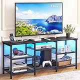 YGEOMER Entertainment Center for TVs Up to 50 Inch, Entertainment Stand with Power Outlet and LED Lights Open Storage Shelves, TV Console Table for Living Room and Bedroom, Black