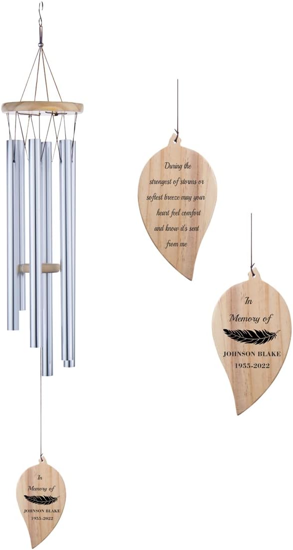 Personalized Memory Wind Chime, Engraved Memorial Sympathy Chimes for Lost of Loved Ones, Outdoor Decoration Gift