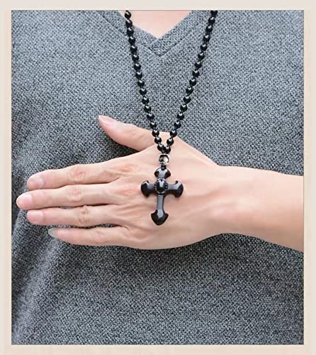 Black Obsidian Cross Necklace, Natural Obsidian Cross Healing Crystal Energy Stone Protection Amulet Charm Pendant Necklace for Women Men Couples Pendant Necklace with Adjustable Bead Chain4