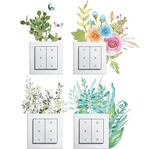 8Pcs Green Plants Light Switch Sticker Decals Cover, 4 Types Flower Plants Removable Switch Decals, Green Leaf Stickers Light Switch Decor, Waterproof Wall Stickers Wall Decal Art Murals Home Decor #TOP17