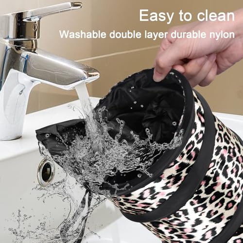 Image of Car Trash Can, 2 Packs Mini Car Garbage Can, Collapsible Trash Bin | Pop-Up Trash Can for Front Back Seat, Portable Trash Bag Hanging for Vehicle SUV Rv Truck Accessories Interior, Leopard Print