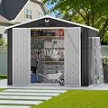10x8 FT Outdoor Storage Shed, Metal Garden Shed, Storage Tool Sheds with Lockable Doors, Waterproof Outside Storage Building for Backyard, Patio (Black; Floor Not Included)