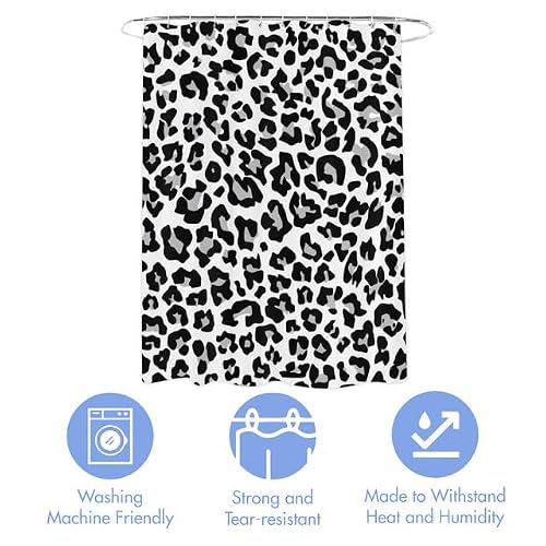 GardEssere Rideau de douche imperméable à motif léopard gris avec 12 crochets - Motif guépard des neiges - Pour décoration de salle de bain - 173 x 183 cm – vue 6