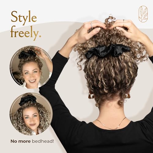 Image of Silk Scrunchies for Women Ponytail Holders - Oversized Mulberry Silk Scrunchies - Extra Large No Damage Hair Ties for Curly, Thick, and Thin - Hair Accessories for Women - Black, XL By Curlfriend