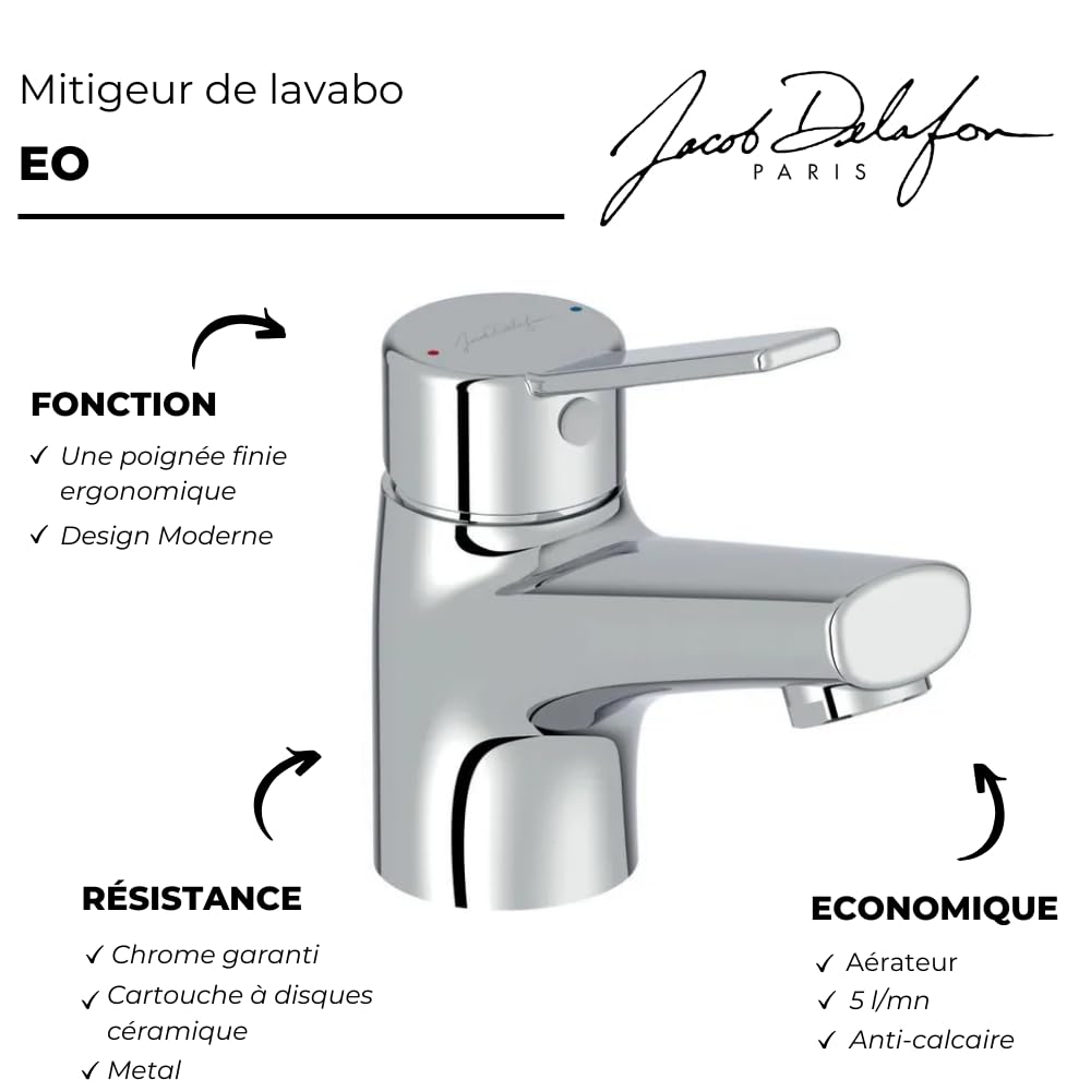 JACOB DELAFON EO basin mixer without waste chrome, Silver - Image 3