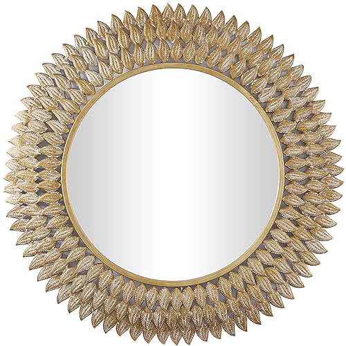 Deco 79 Metal Leaf Room Wall Mirror Radial Entryway Mirror, Wall Mounted Mirror 32" x 1" x 32", Gold