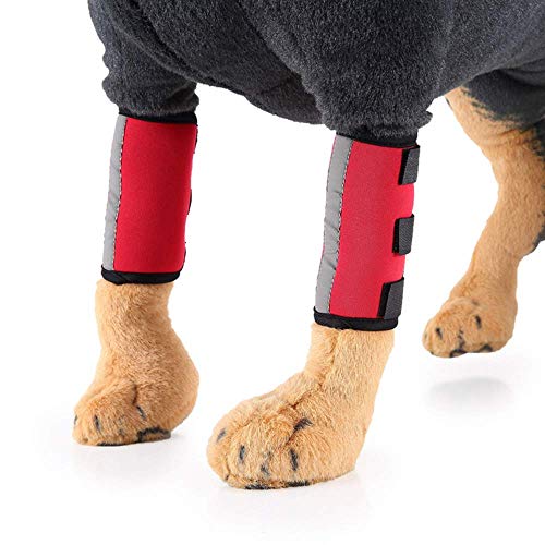 Image of 1 Pair Reflective Tape Elbow Protectors, Dog Front Leg Braces Pet Knee Pads Dog Elbow Protector Help with Injuries Sprains and Loss of Stability Caused by Arthritis(L, Red)