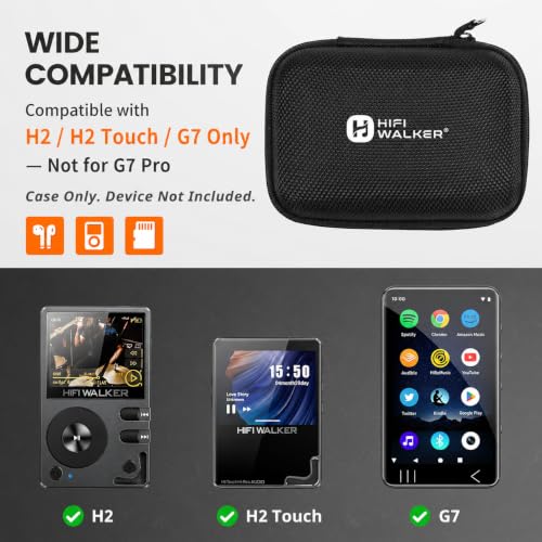 Image of HIFI WALKER Mp3 Player Case For H2 / H2 Touch / G7 / G7 Mini And Other Music Players, 4.5Inch Portable Hard EVA Case, Protective Travel Case For Mp3 & Mp4 Players,USB Cable, Earphones,Memory Cards,Black