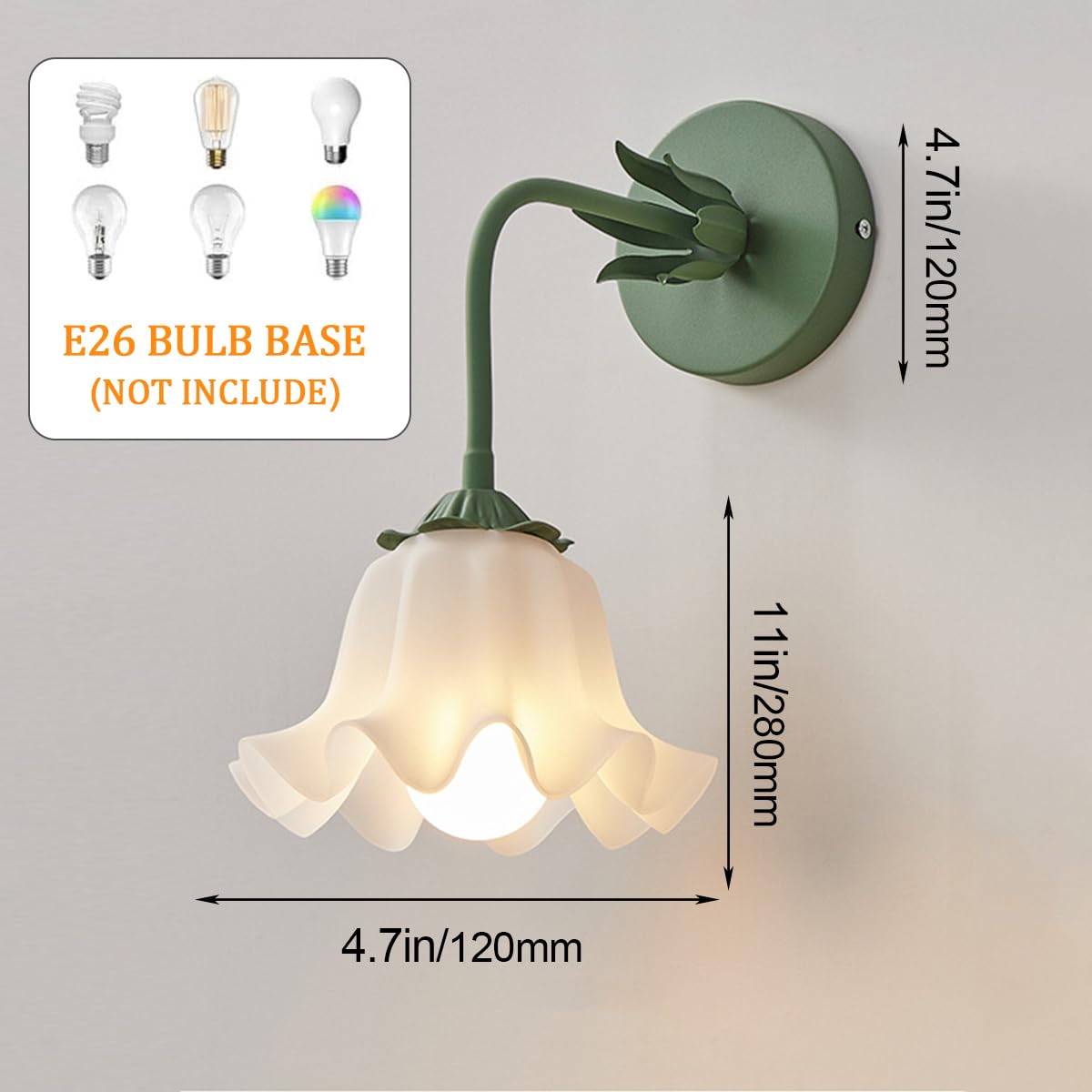 Lampada da Parete in Ferro da 4,7 Pollici, Girevole, Comodino, Lampada da Lettura a Parete, Lampada da Parete in Acrilico a Forma di Fiore, E27, Applique da Parete per Bagno, Soggiorno