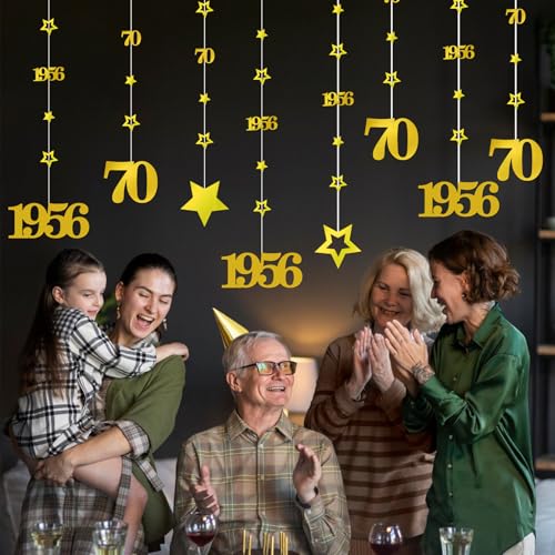 Image of Eucutur Gold 70th Birthday Decorations for Men Women, Pre-Strung Glitter Twinkle Number 70 Years Old Vintage 1956 Hanging Streamer Banner Party Supplies, Cheers 70th Birthday Anniversary Decor