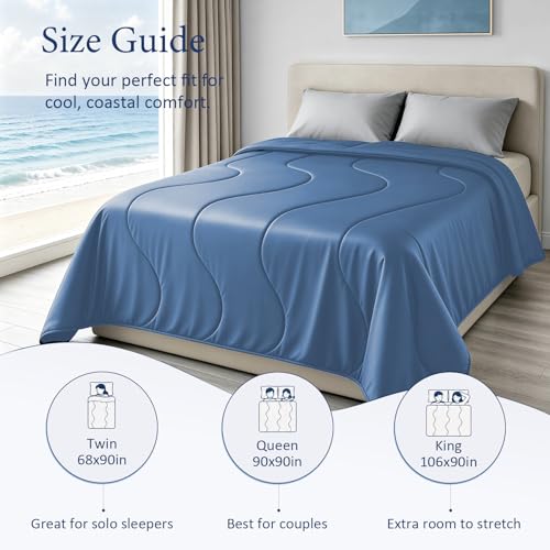 Image of Cooling Comforter for Hot Sleepers, Queen 90x90, Midnight Blue | Cooling blanket feel, Q-Max >0.4 cool touch, double-sided cooling, Sorona fill, for night sweats, lightweight & breathable