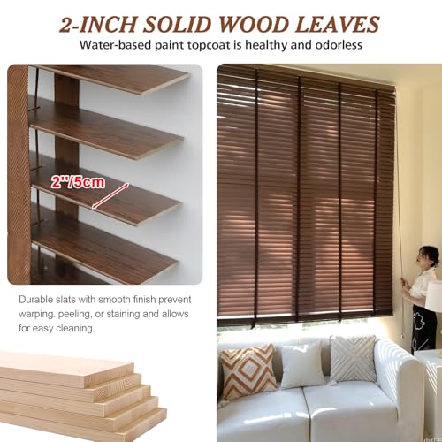 2" Slats Wood Blinds for Indoor Windows, Custom Wood Window Blinds, Wooden Venetian Horizontal Blinds & Shades for Indoor Windows, Office, Living Room, Bedroom