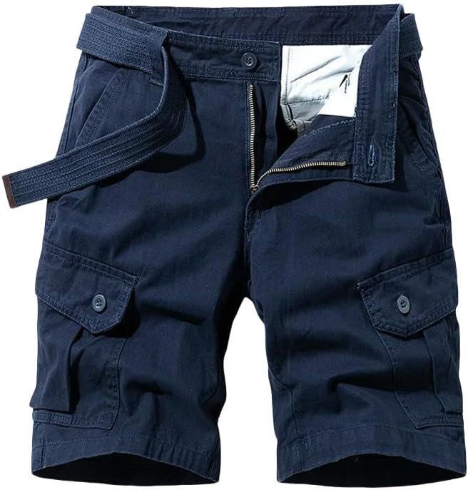 Men's Summer Solid Casual Classic Cargo Shorts Cotton Multi-Pocket Breathable