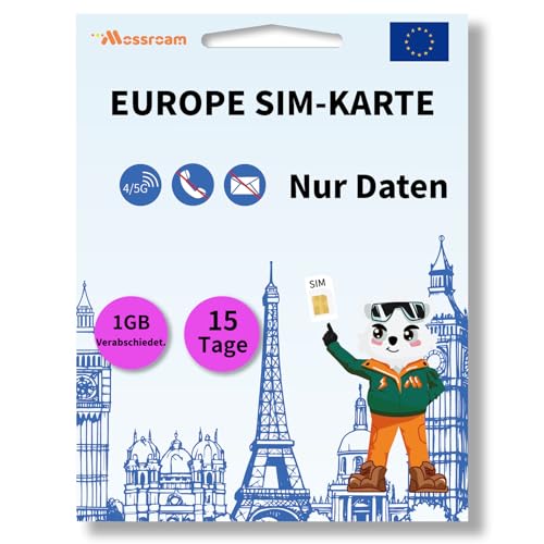 Daten-SIM-Karte für Europareisen, 15 Tage, 1 GB täglich für entsperrte Telefone, einfache Aktivierung, 4/5G-Hochgeschwindigkeitskommunikation, Abdeckung Aller europäischen Länder