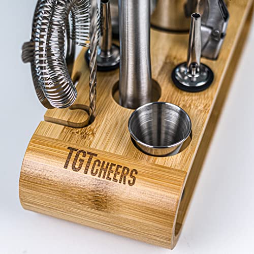 Tgt Cheers Cocktail Shaker Set With Stylish Bamboo Stand 11-Pcs | Home Mixology Bartender Kit Gift Box | Cocktail Making Barware Tool Set Mixer 25 Oz Coctelera Perfect For Home Christmas Gift For Him #TOP2