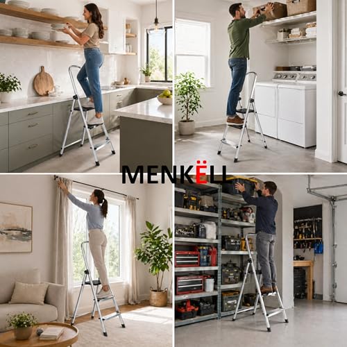 Scala In Alluminio - Portata 150Kg, Certificata EN131 - Antiscivolo, Ultraleggera E Salvaspazio - Uso Domestico E Lavorativo - Pratica Da Aprire, Chiudere E Riporre (1 Scala, 5 Gradini) - 7