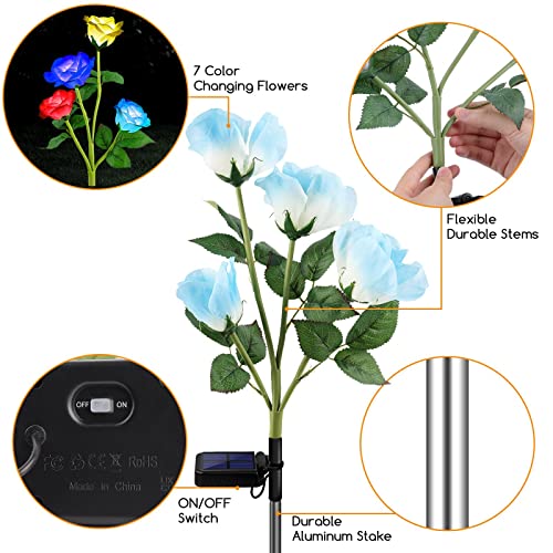 Urpower Solar Lights Outdoor, 3 Pack Upgraded Realistic Solar Garden Lights Outdoor, Waterproof 7-Color Changing Rose Solar Flower Lights With Bigger Solar Panel For Patio, Garden, Yard Decoration #TOP2