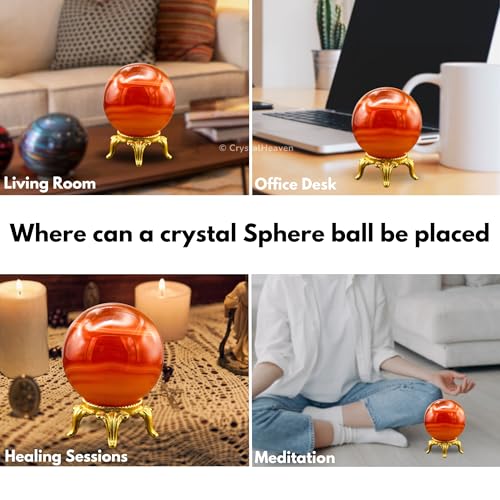 Image of Certified Red Onyx Crystal Ball for Meditation - Premium Crystal Vastu Items for Home and Feng Shui Items for Good Luck - Ideal for Pooja Supplies and Spiritual Practices (2 inch Inch)