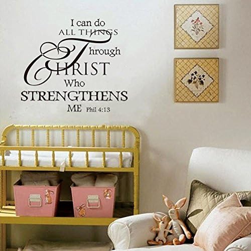 Soledi Wall Decal I Can Do All Things Through Christ Who Strengthens Me Wall Decal Quotes Vinyl Wall Sticker Mural Art Wall Decor Bedroom Living Room, Black