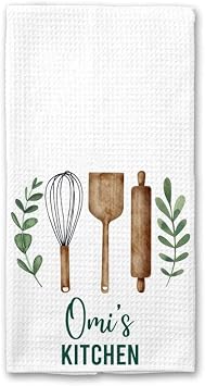SYNYEY Omis Kitchen Towel - Tea Towel Kitchen Decor - 16x24 Waffle Weave Cotton Kitchen Cloth - White - Farmhouse Style - Food Theme - Lightweight for All Occasions