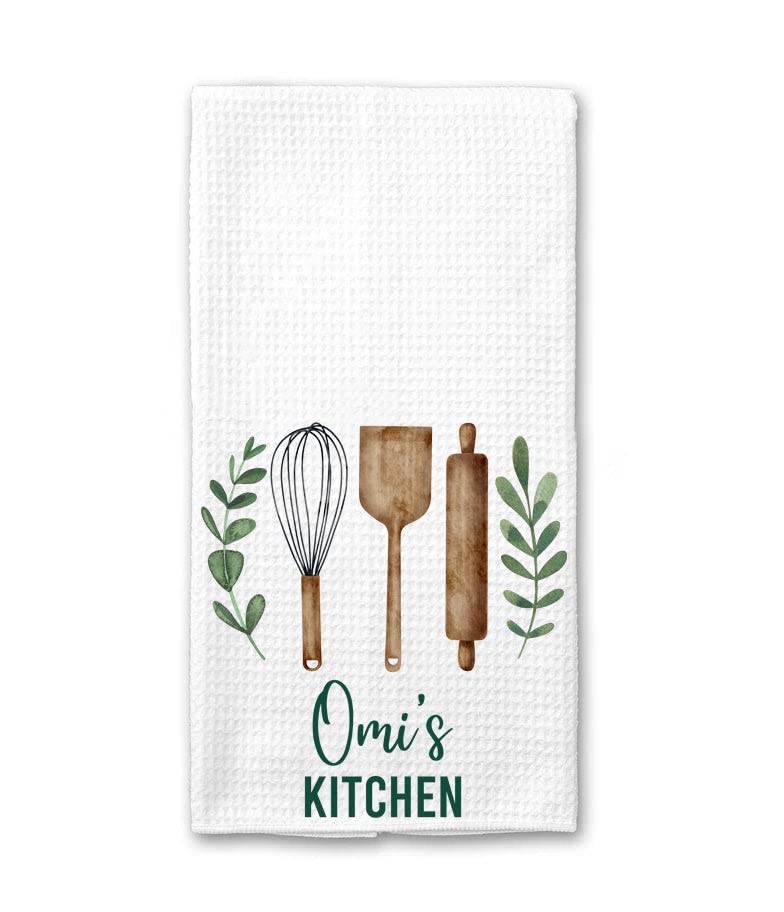 SYNYEY Omi's Kitchen Towel - Tea Towel Kitchen Decor - 16'x24' Waffle Weave Cotton Kitchen Cloth - White - Farmhouse Style - Food Theme - Lightweight for All Occasions